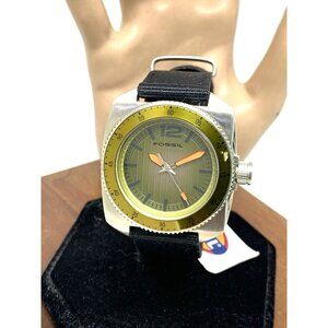 Fossil Mens Watch WB1043 Quartz Green Dial 38mm Stainless Steel Case Nylon Strap